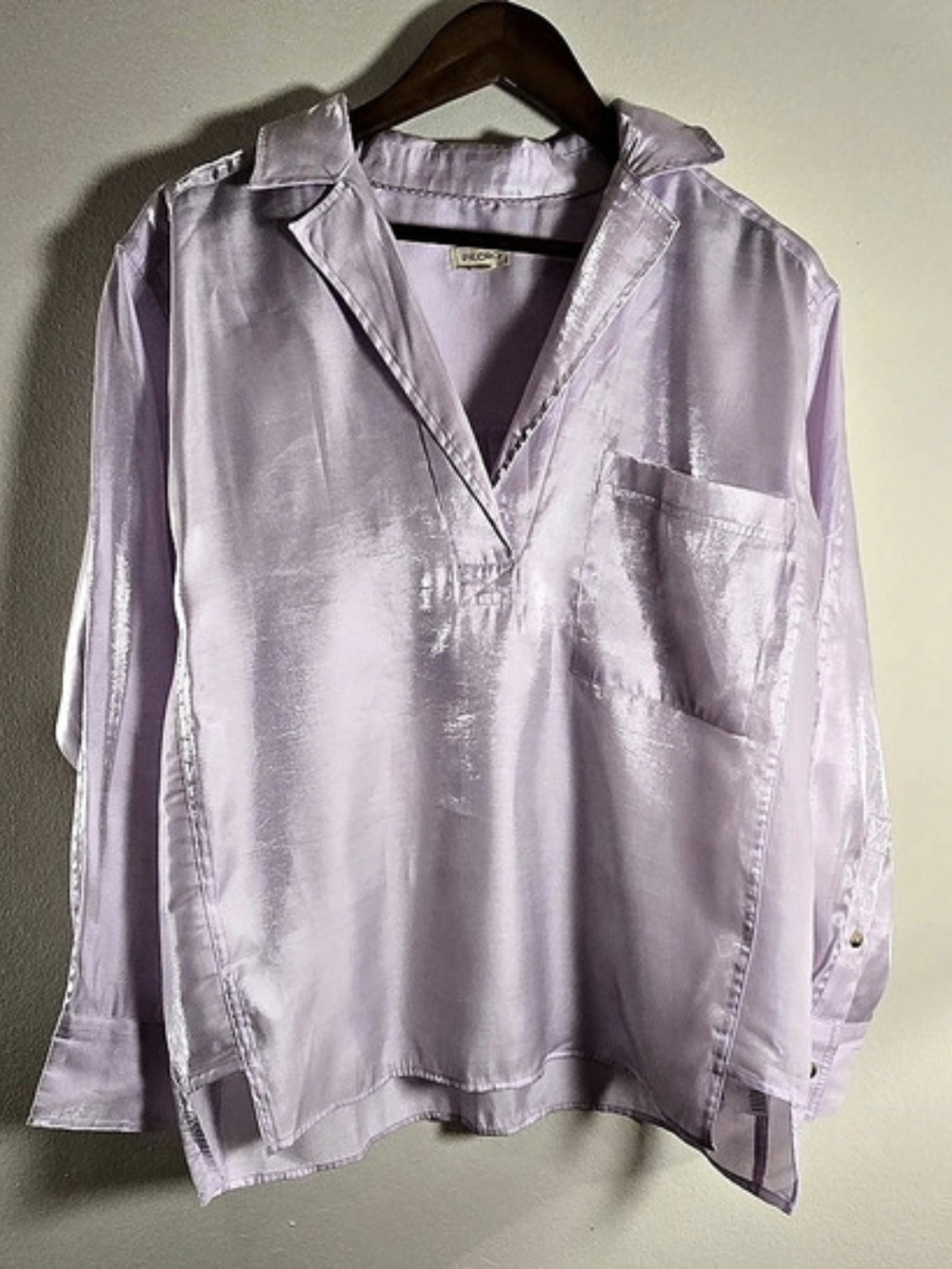 Anthropologie Pilcro Lavender Shimmer Satin Popover Tunic Blouse Sz S